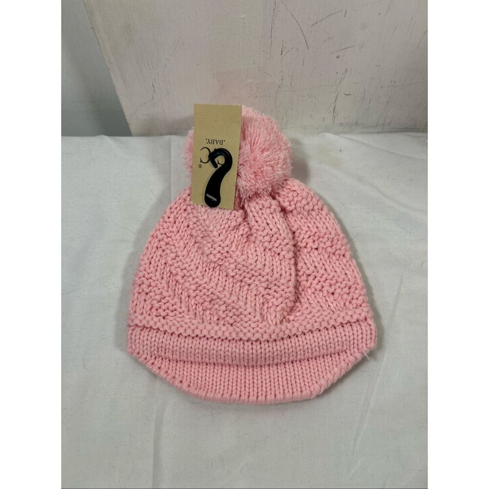 CC Pink baby infant knit hat pin pom‎ new